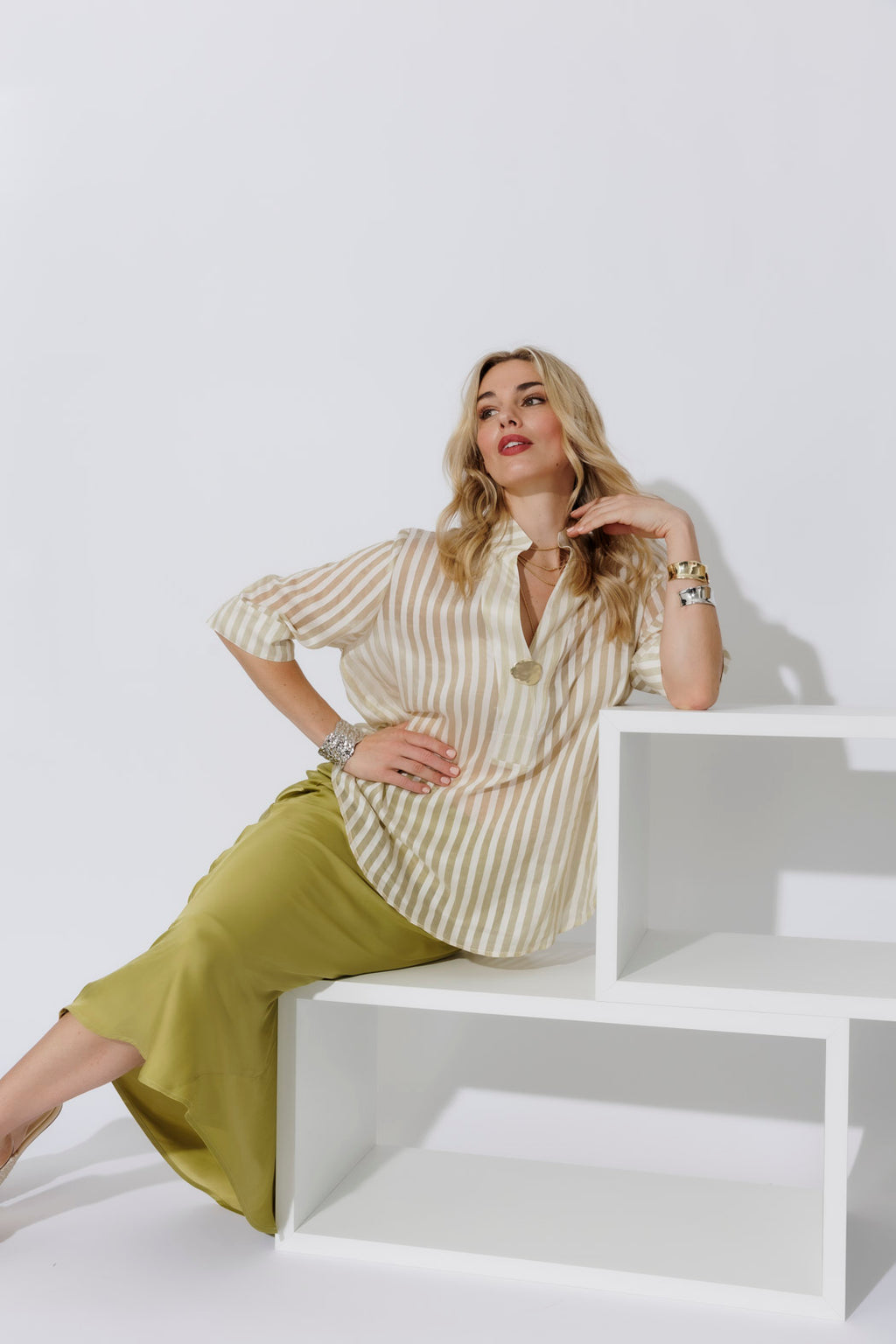 Ivory Stripe Oversized Blogger Shirt