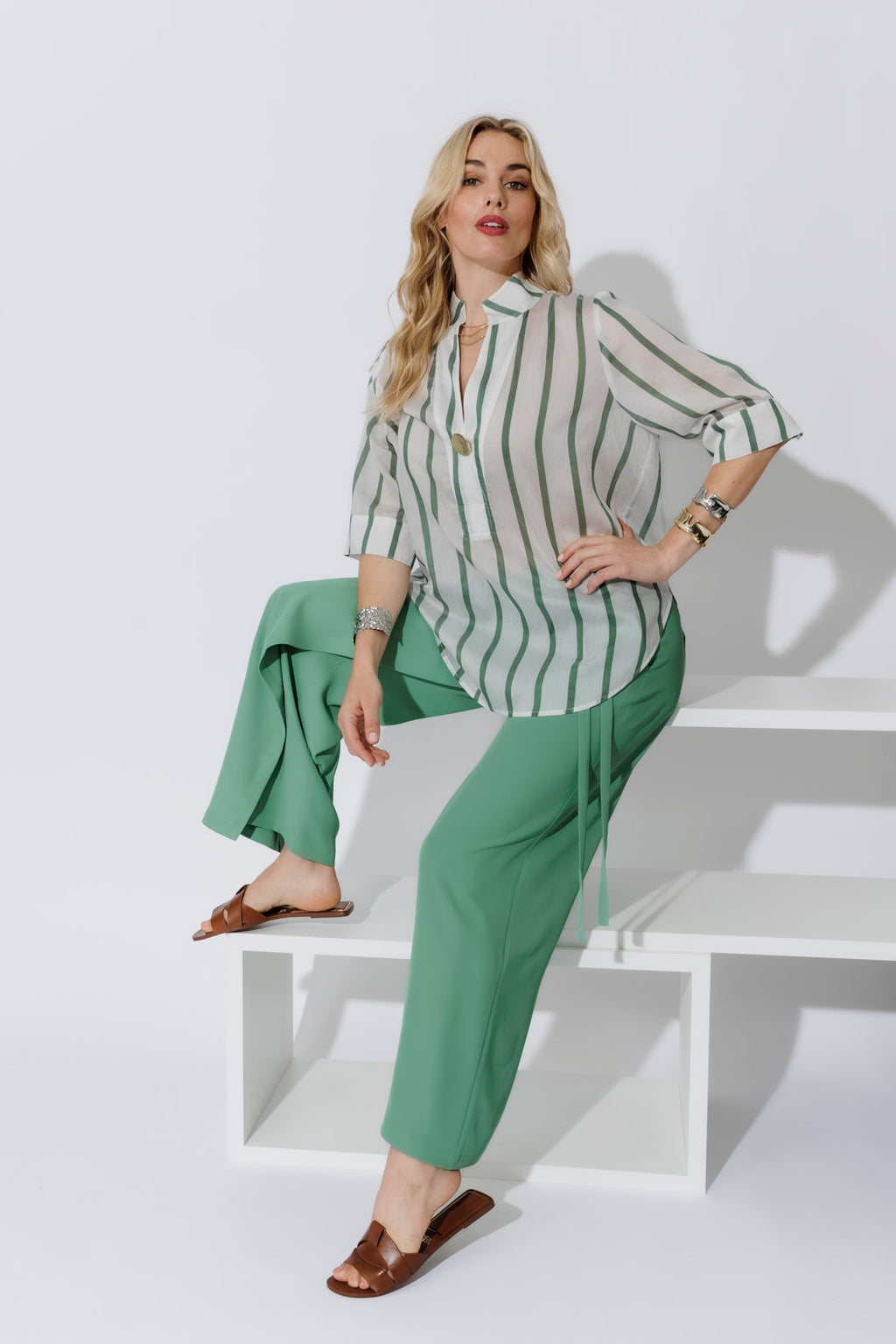 Green Stripe Oversized Blogger Shirt