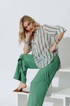 Green Stripe Oversized Blogger Shirt