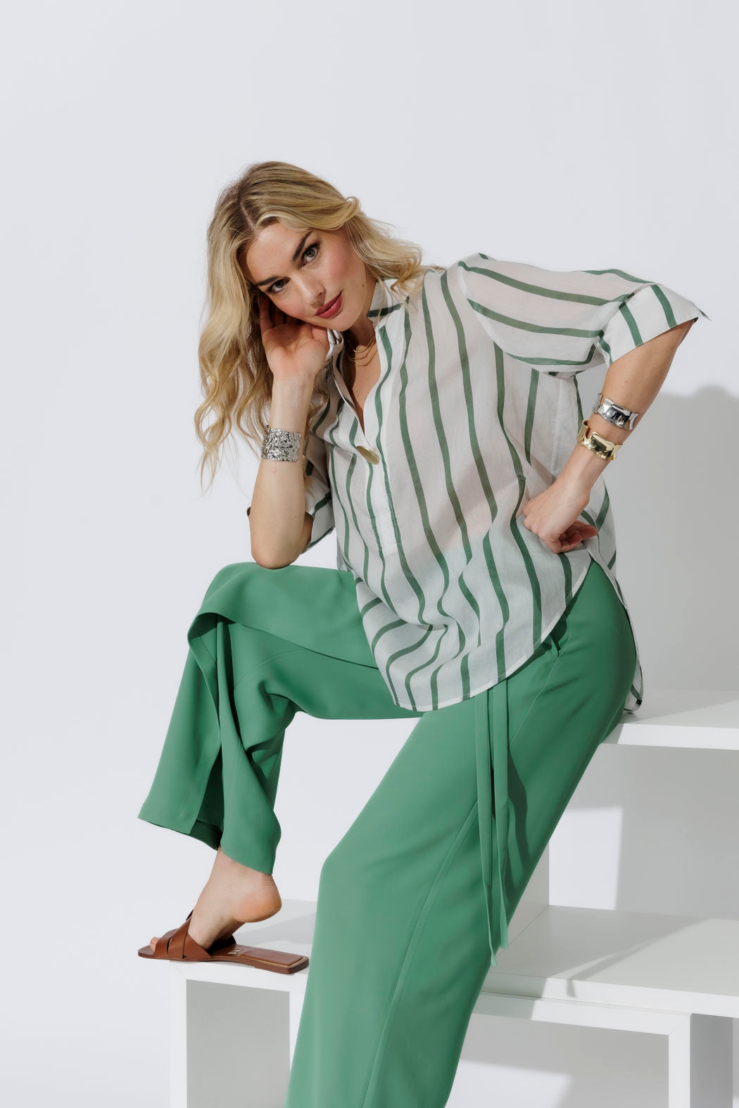 Green Stripe Oversized Blogger Shirt