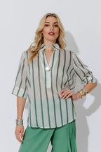 Green Stripe Oversized Blogger Shirt