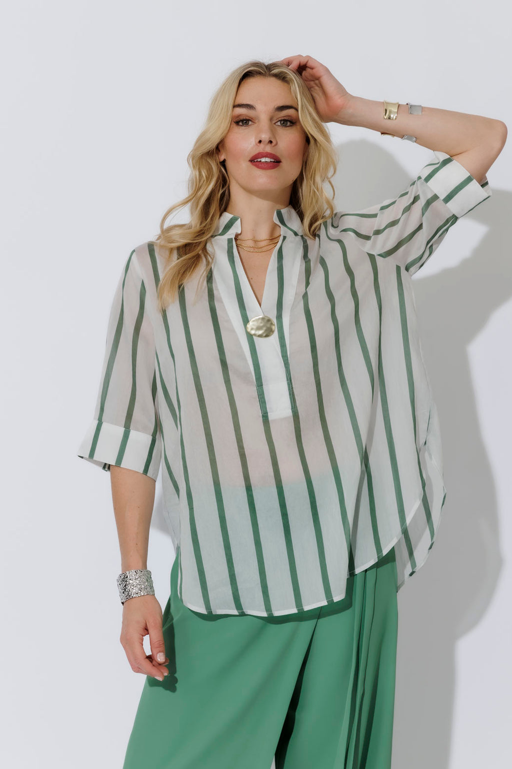 Green Stripe Oversized Blogger Shirt