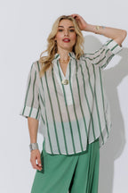 Green Stripe Oversized Blogger Shirt