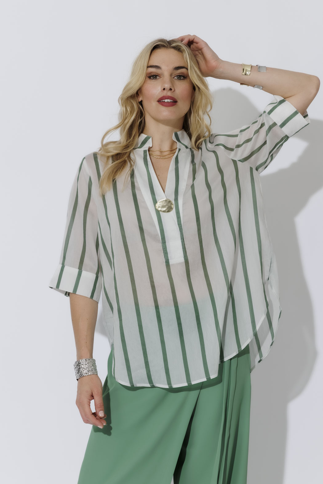 Green Stripe Oversized Blogger Shirt