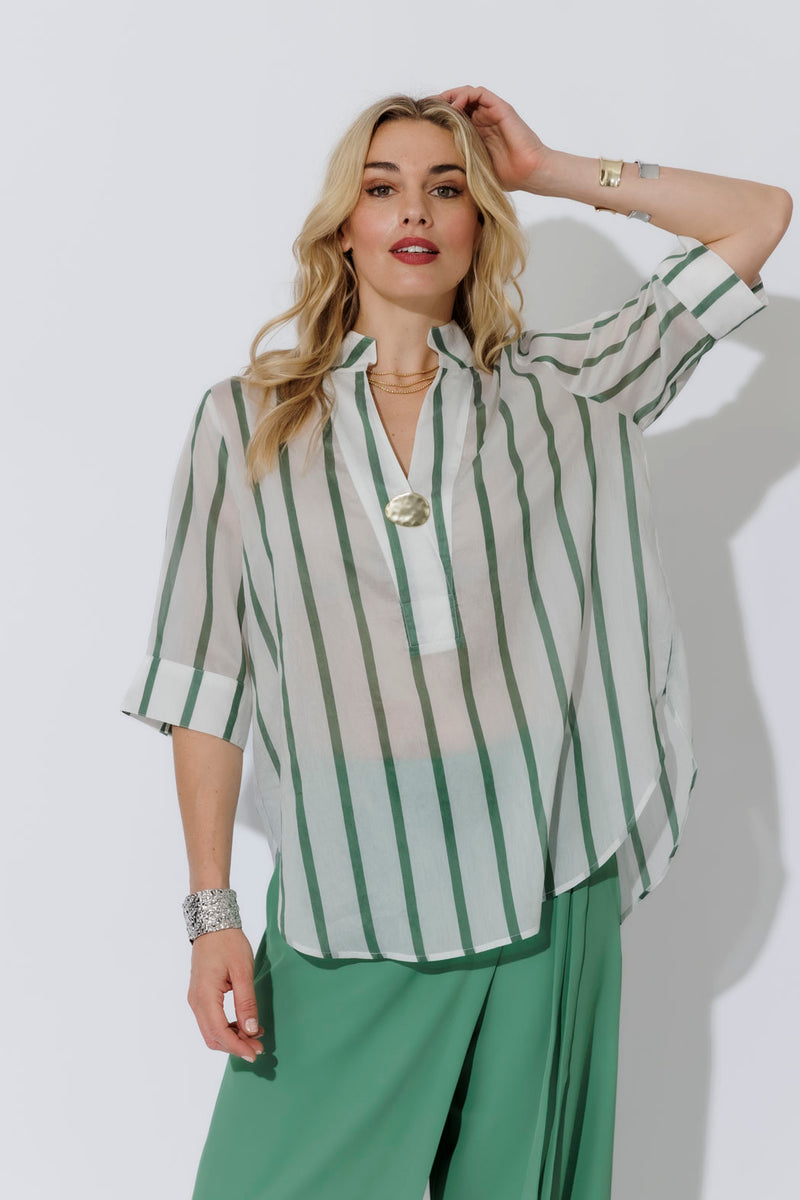 Green Stripe Oversized Blogger Shirt