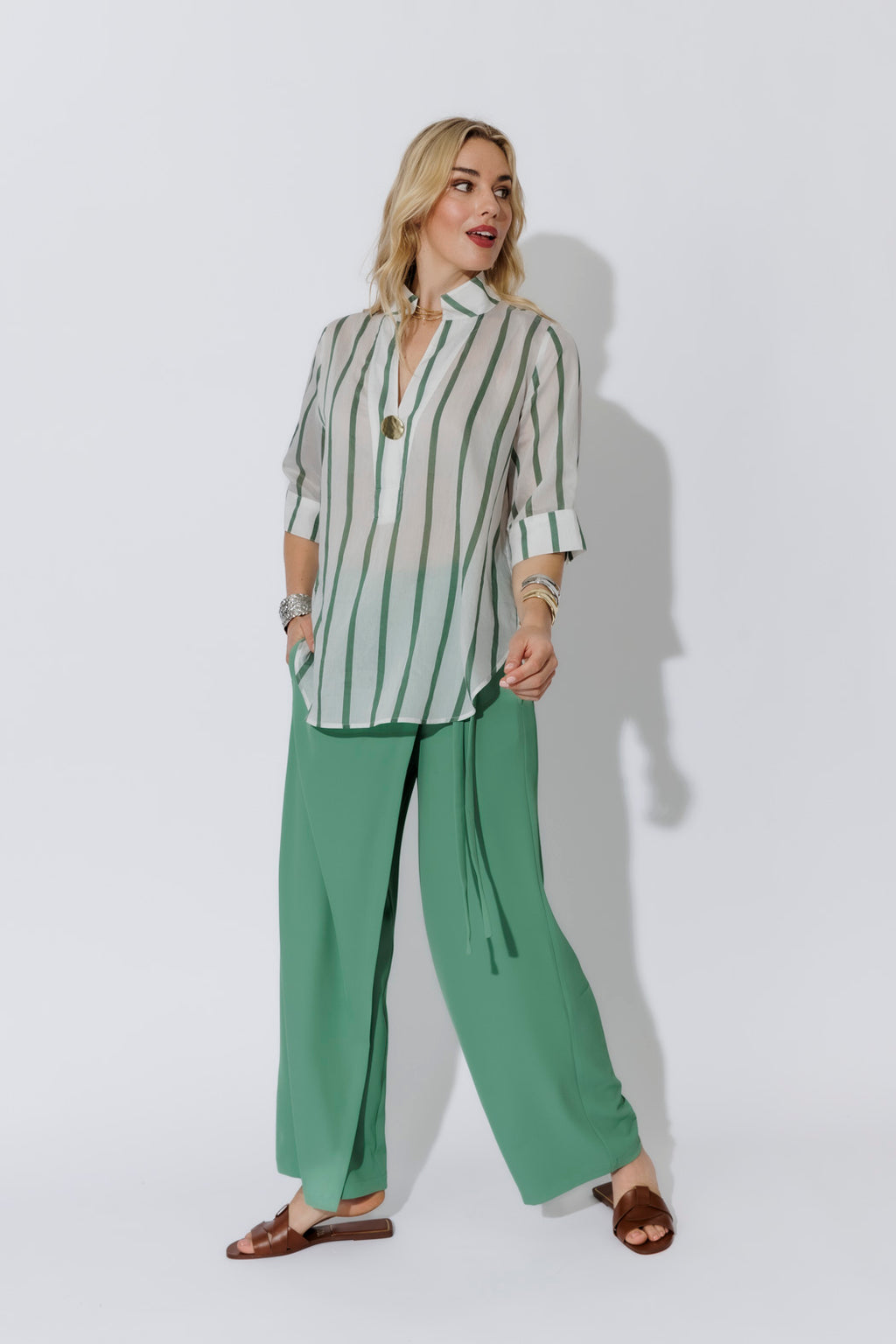 Green Stripe Oversized Blogger Shirt