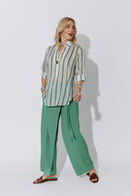 Green Stripe Oversized Blogger Shirt