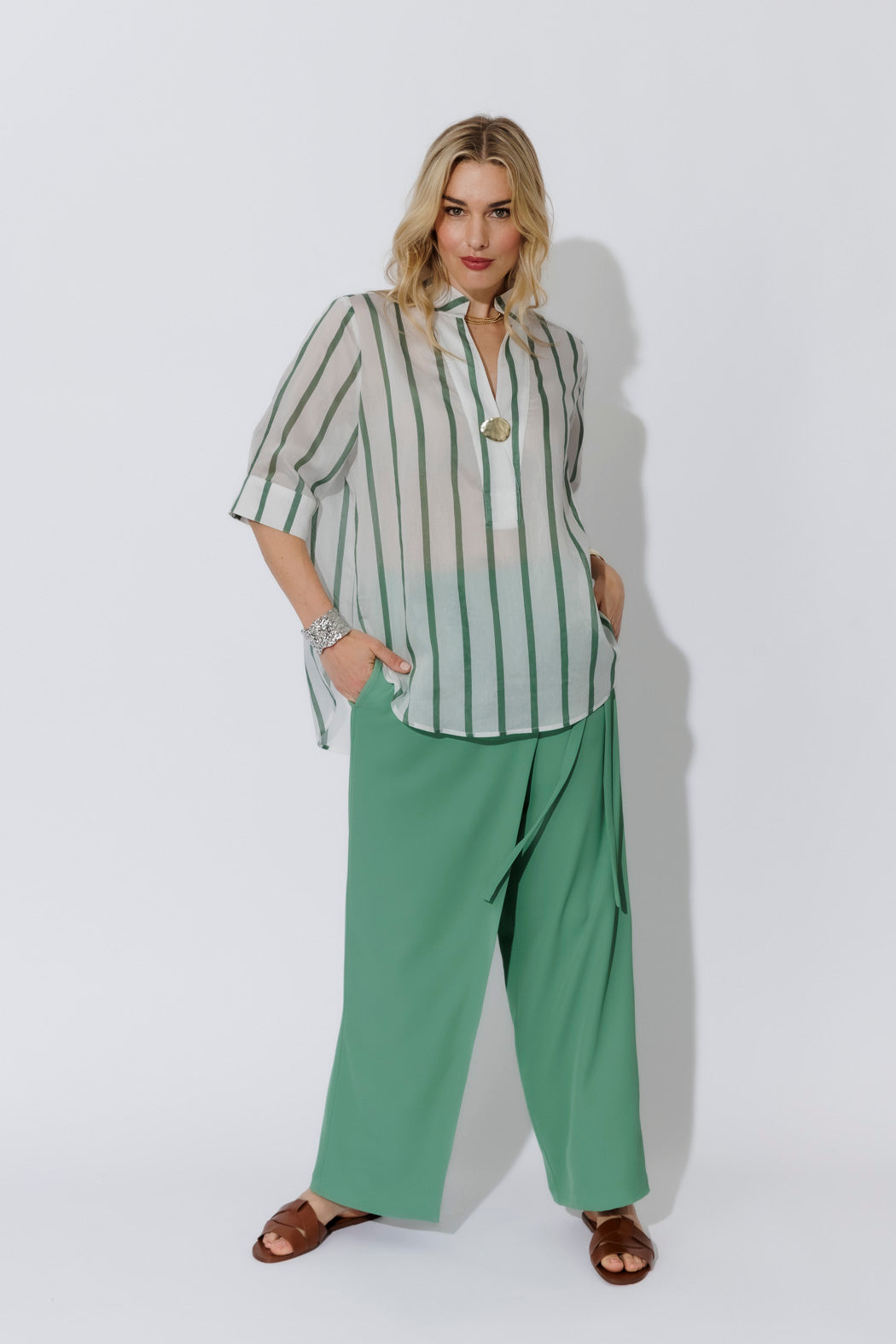Green Stripe Oversized Blogger Shirt