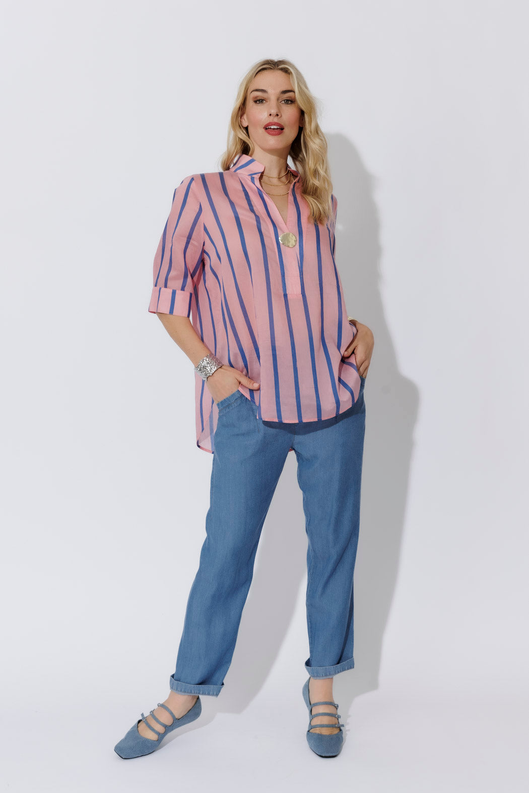 Blue/Pink Oversized Blogger Shirt