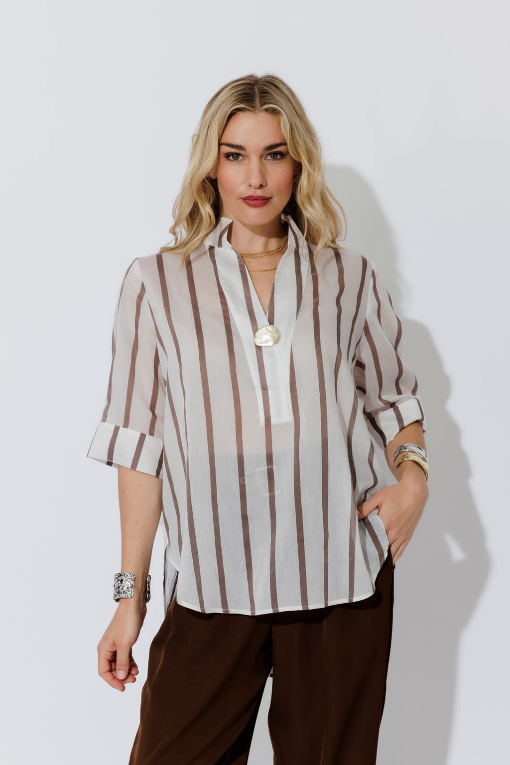 Brown Stripe Oversized Blogger Shirt