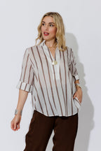Brown Stripe Oversized Blogger Shirt
