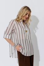 Brown Stripe Oversized Blogger Shirt