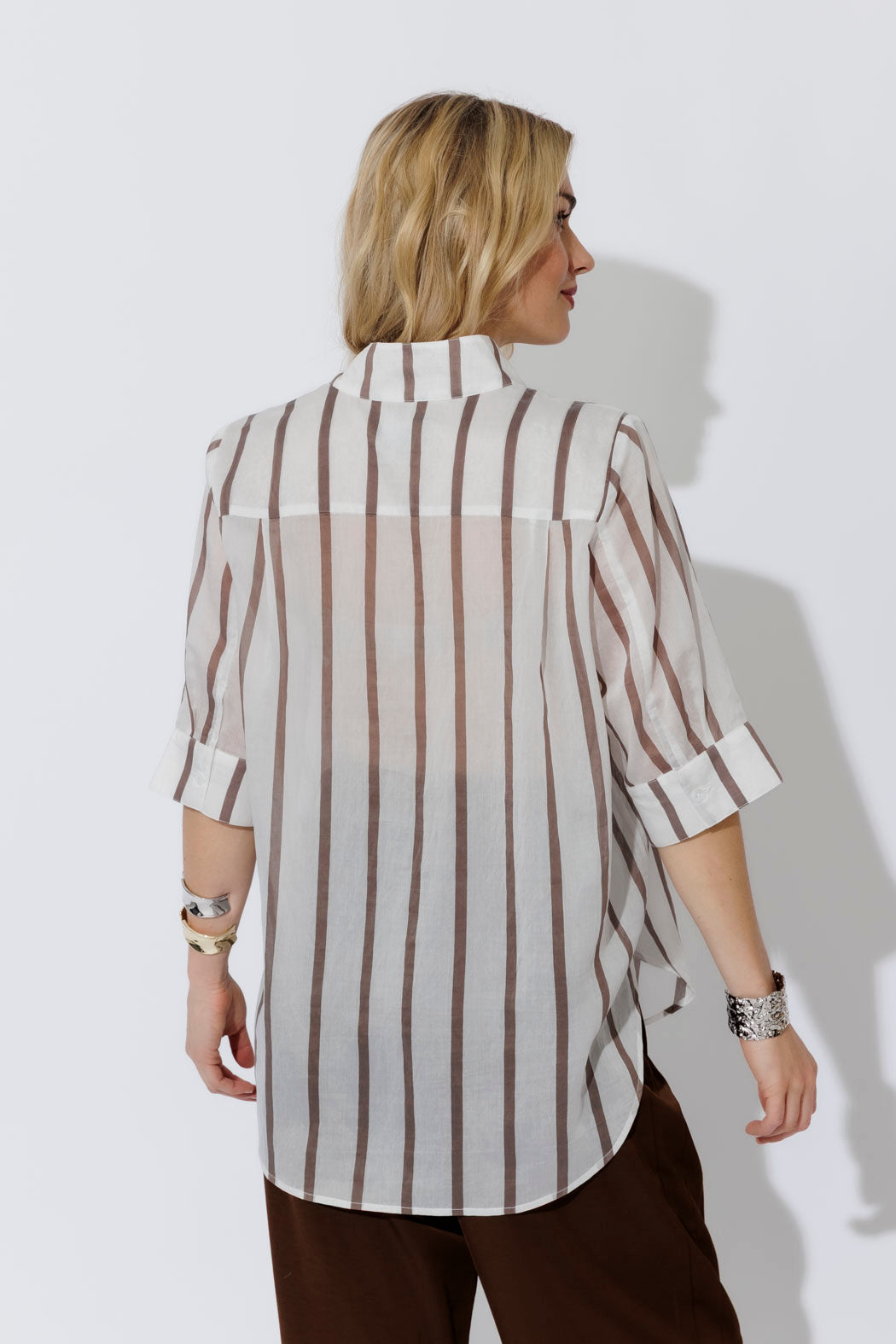 Brown Stripe Oversized Blogger Shirt