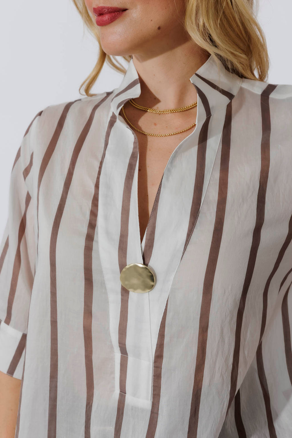 Brown Stripe Oversized Blogger Shirt