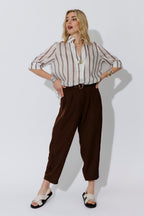 Brown Stripe Oversized Blogger Shirt