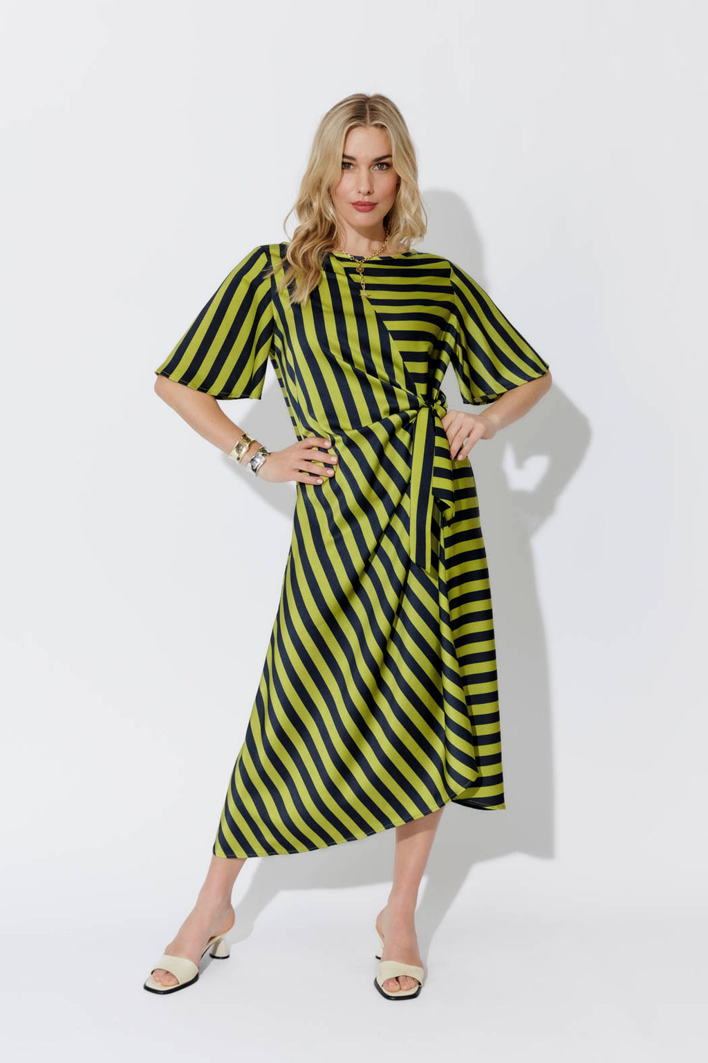 Navy/Chartreuse Fluted Harlow Dress