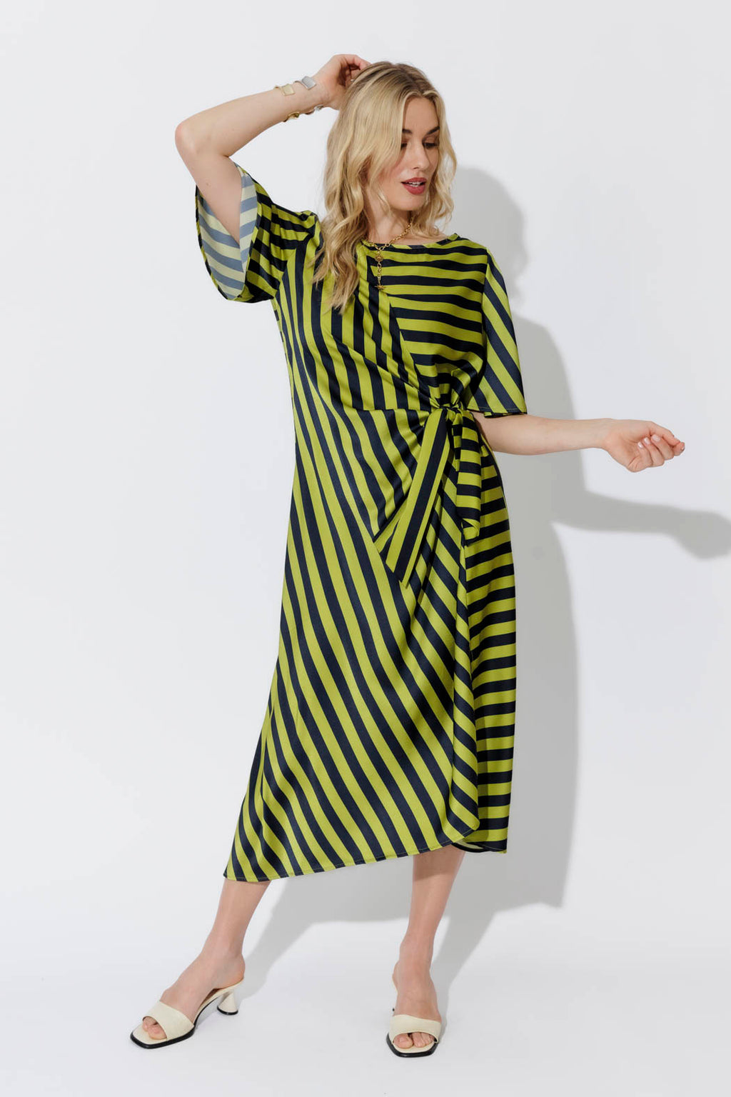 Navy/Chartreuse Fluted Harlow Dress