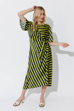 Navy/Chartreuse Fluted Harlow Dress