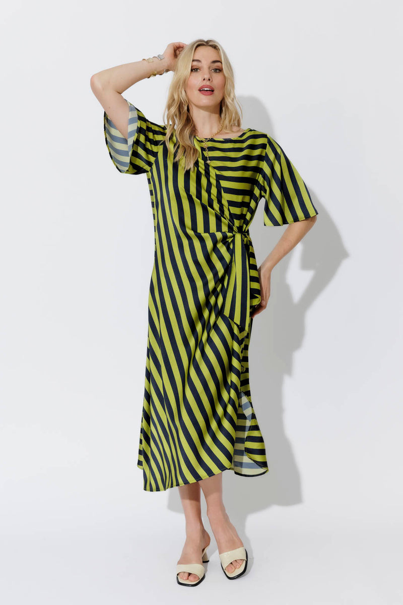 Navy/Chartreuse Fluted Harlow Dress