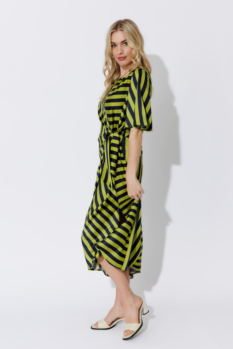 Navy/Chartreuse Fluted Harlow Dress