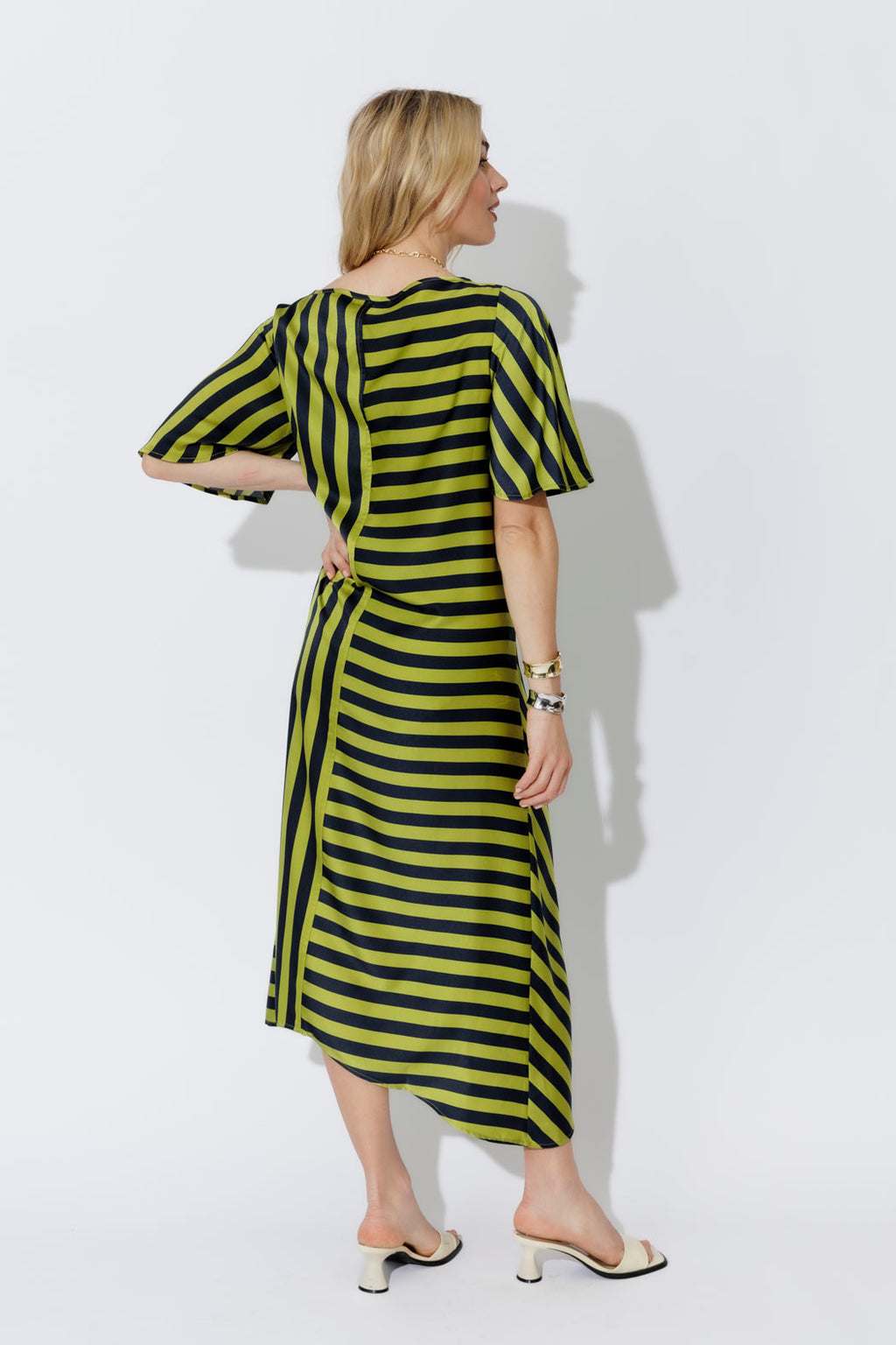 Navy/Chartreuse Fluted Harlow Dress