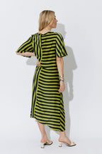 Navy/Chartreuse Fluted Harlow Dress