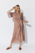 Blue/Tan Glow Fluted Harlow Dress