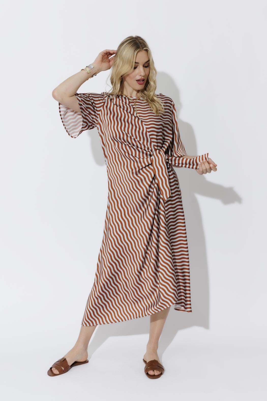 Blue/Tan Glow Fluted Harlow Dress