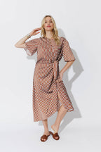 Blue/Tan Glow Fluted Harlow Dress