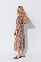 Blue/Tan Glow Fluted Harlow Dress