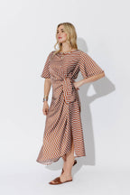 Blue/Tan Glow Fluted Harlow Dress