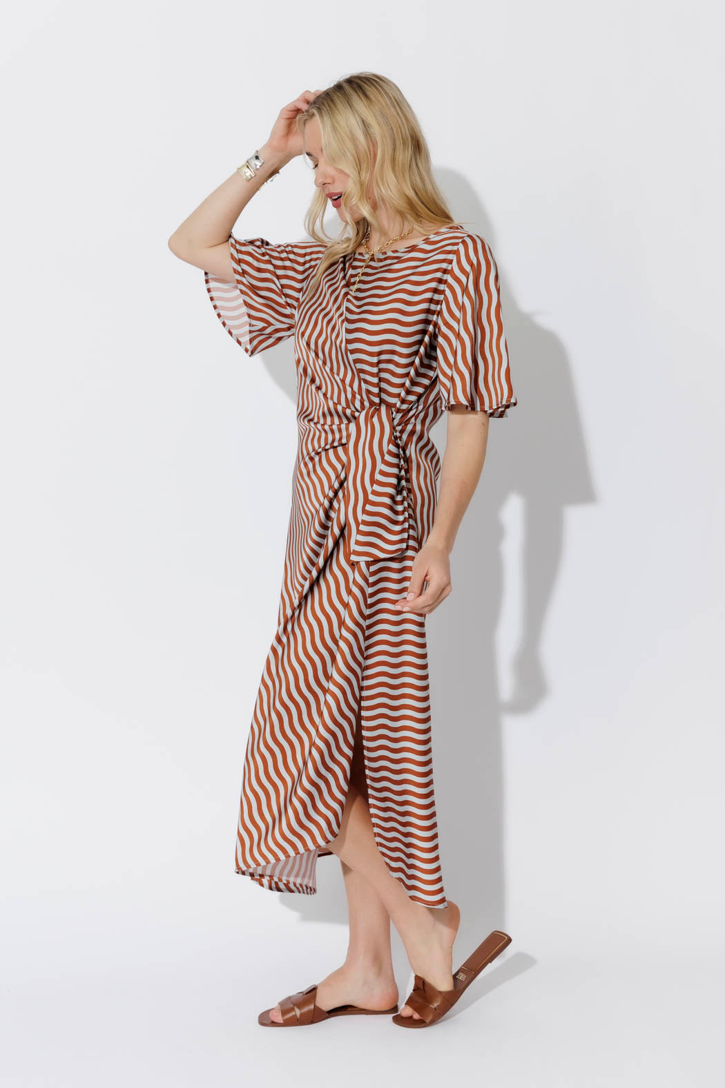 Blue/Tan Glow Fluted Harlow Dress