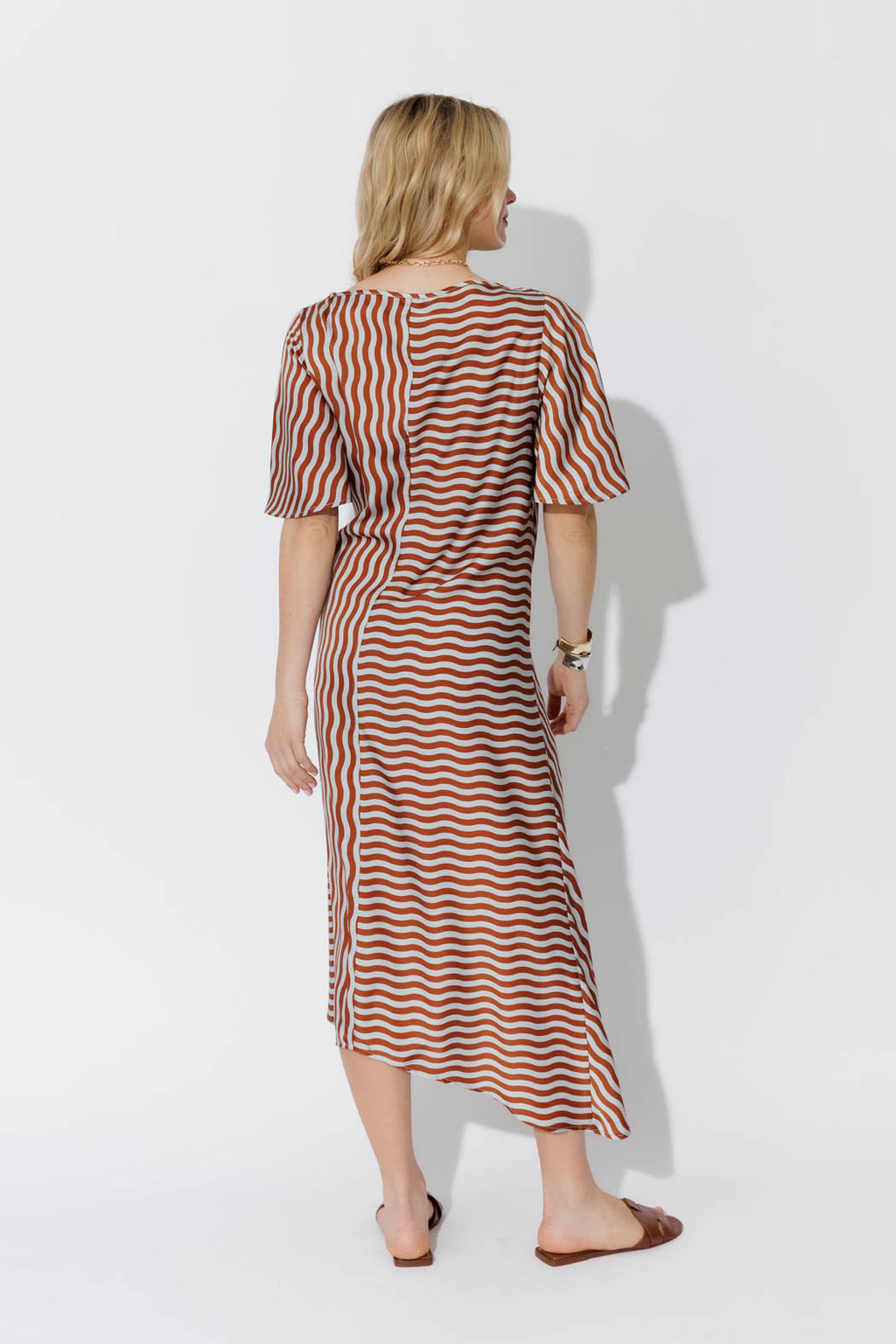 Blue/Tan Glow Fluted Harlow Dress