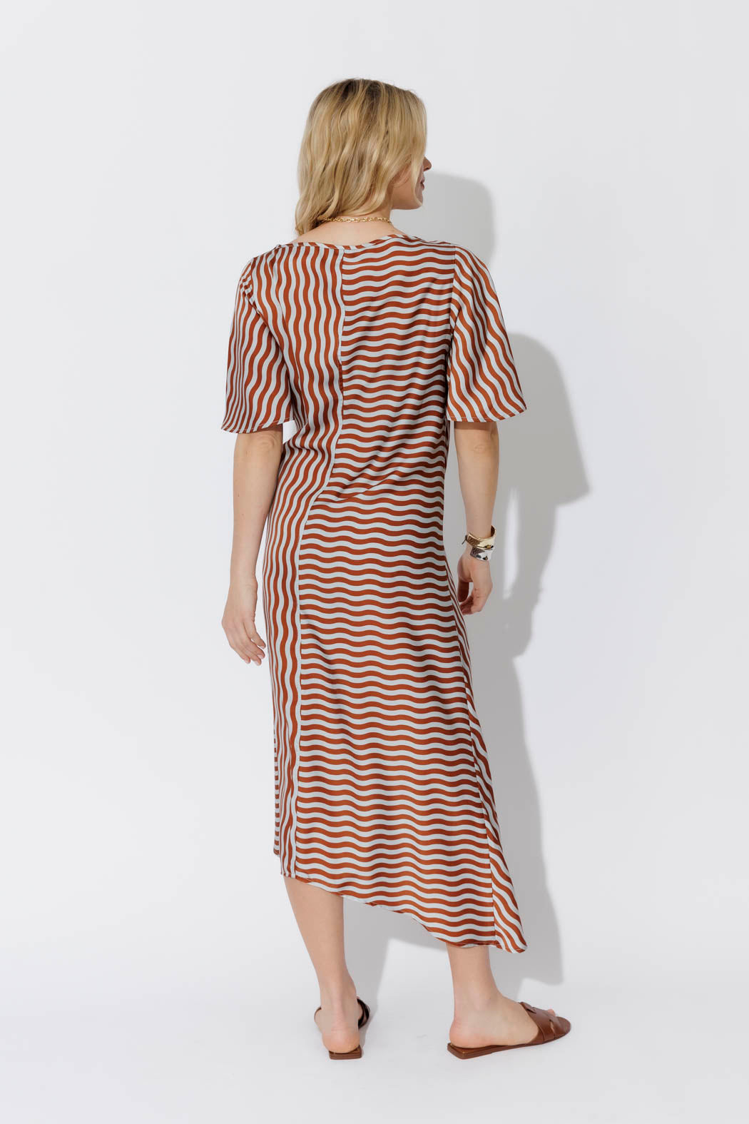 Blue/Tan Glow Fluted Harlow Dress