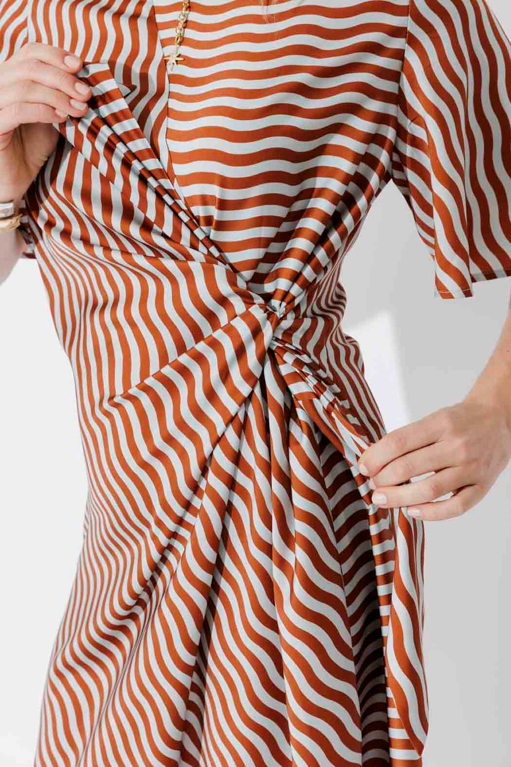 Blue/Tan Glow Fluted Harlow Dress