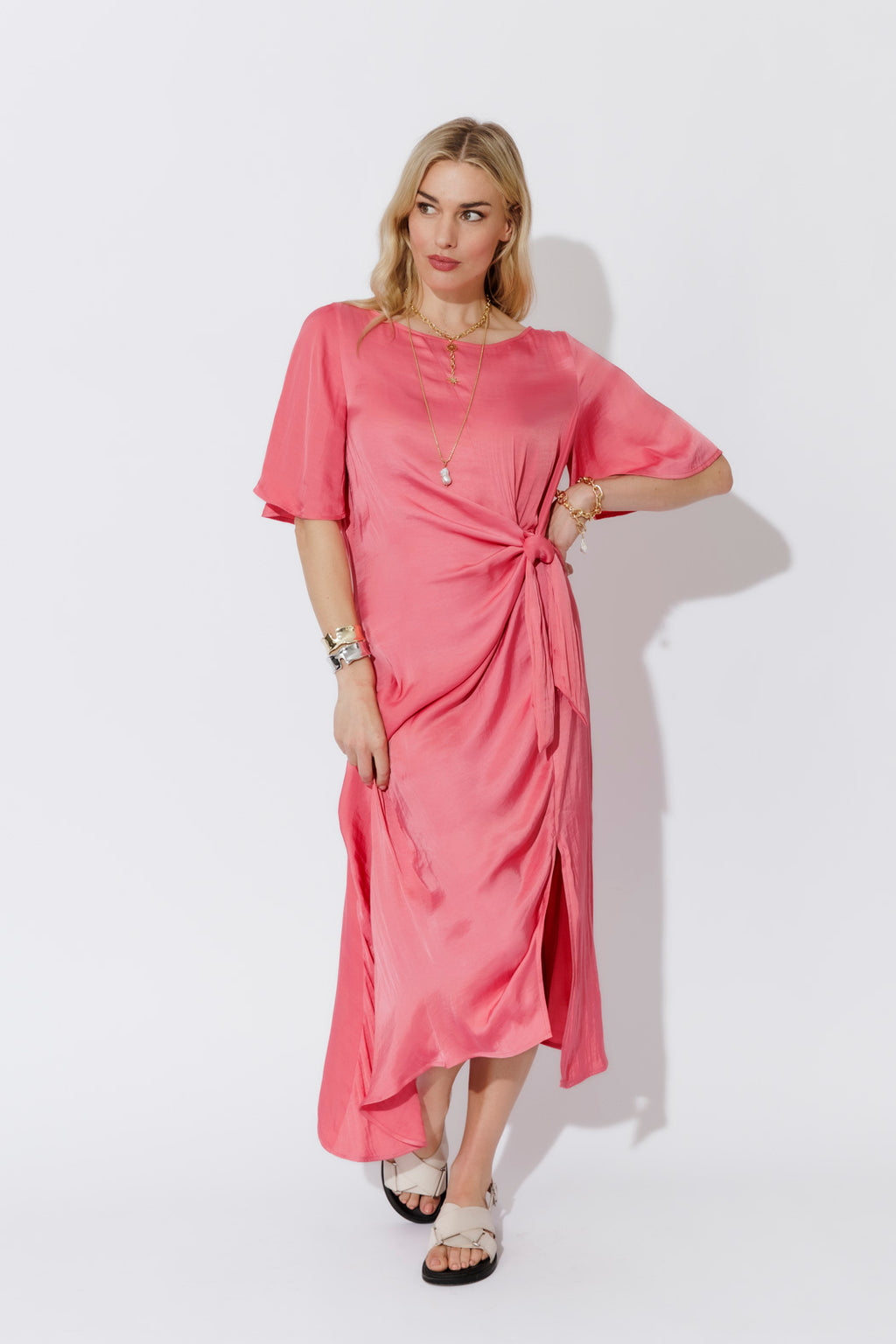 Coral Glow Fluted Harlow Dress