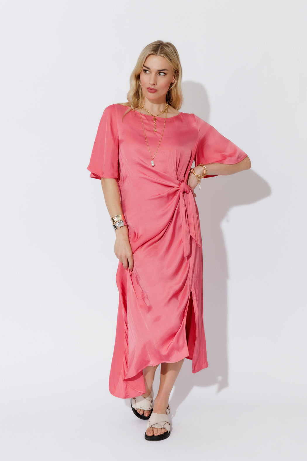 Coral Glow Fluted Harlow Dress