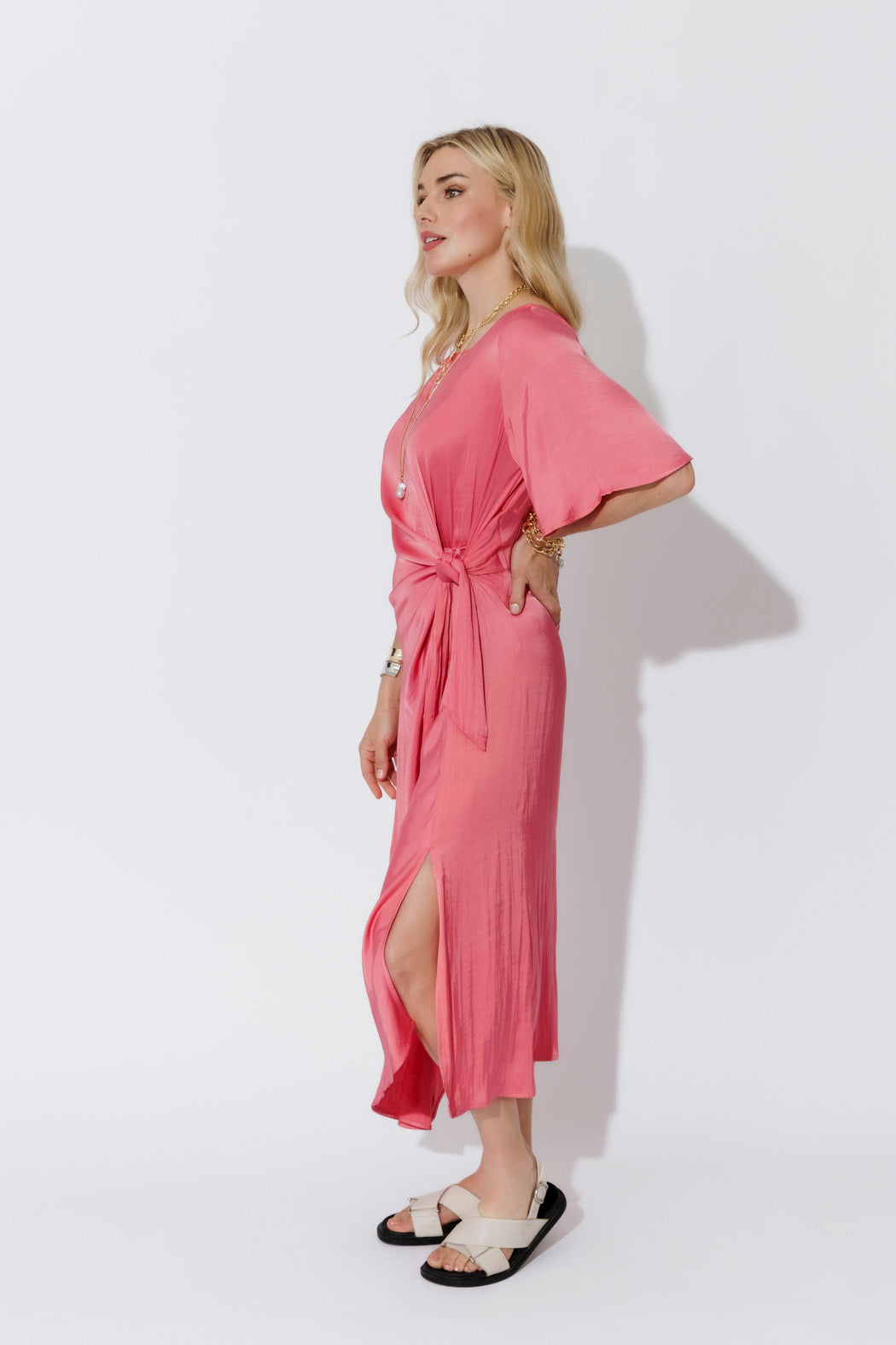 Coral Glow Fluted Harlow Dress