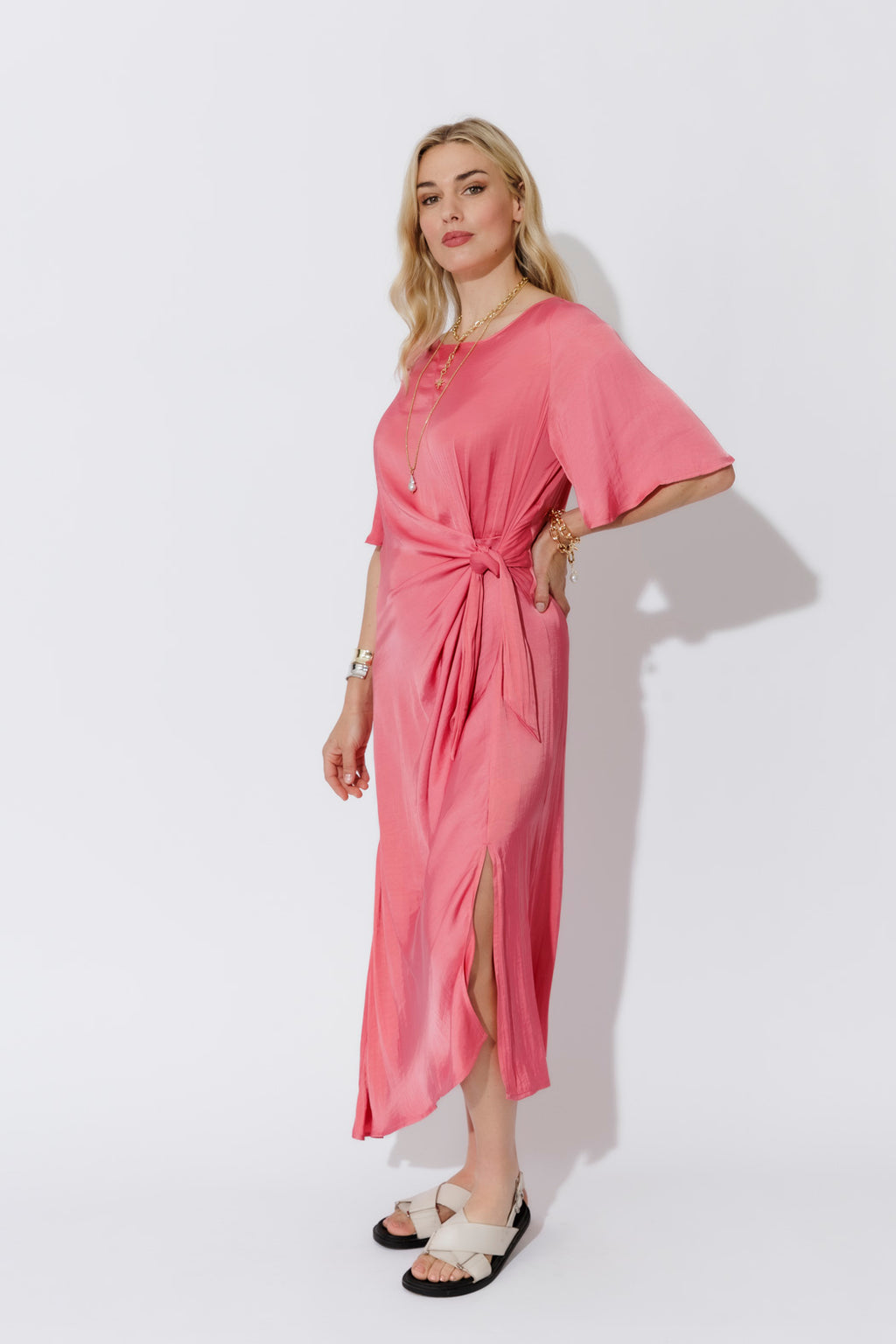 Coral Glow Fluted Harlow Dress