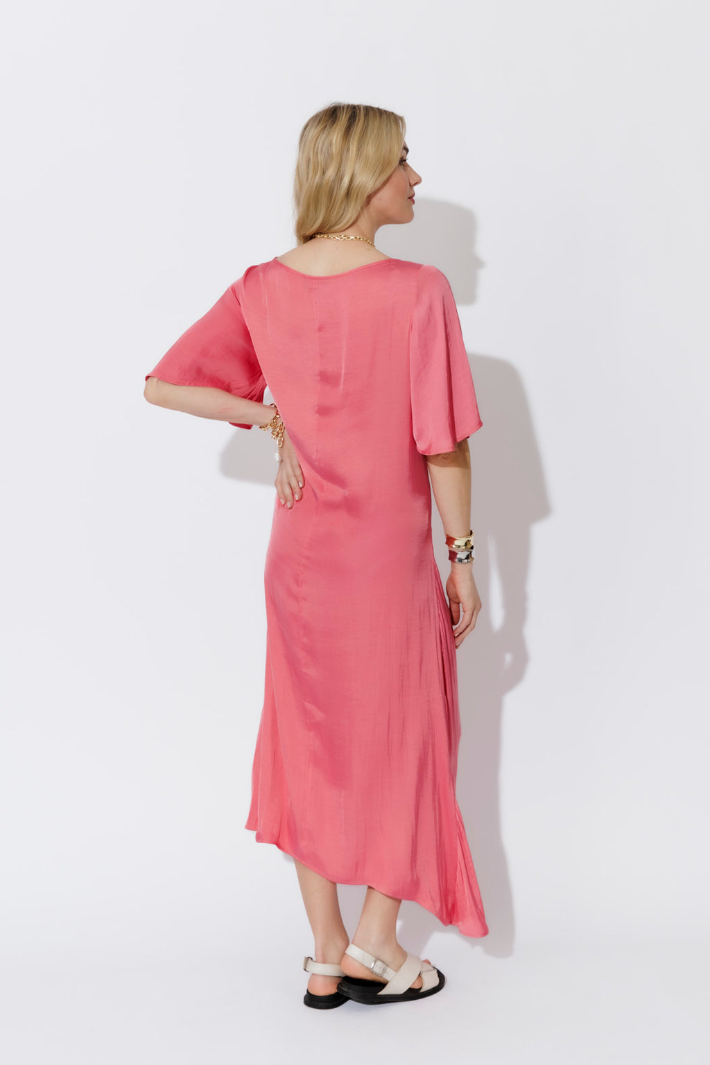 Coral Glow Fluted Harlow Dress