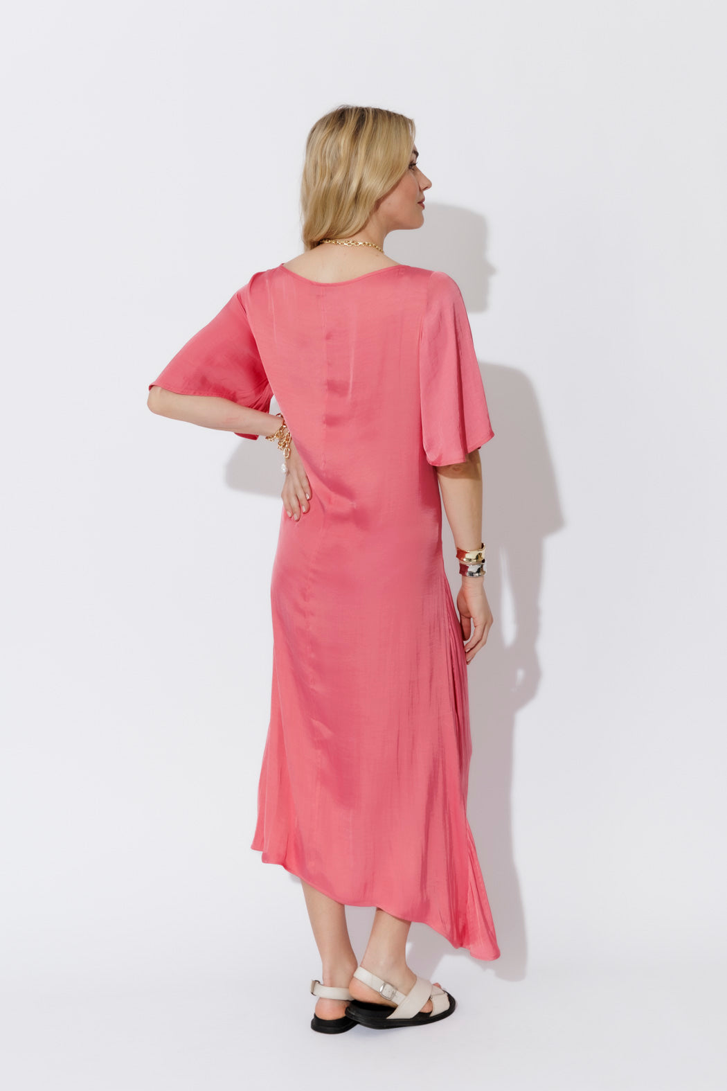 Coral Glow Fluted Harlow Dress