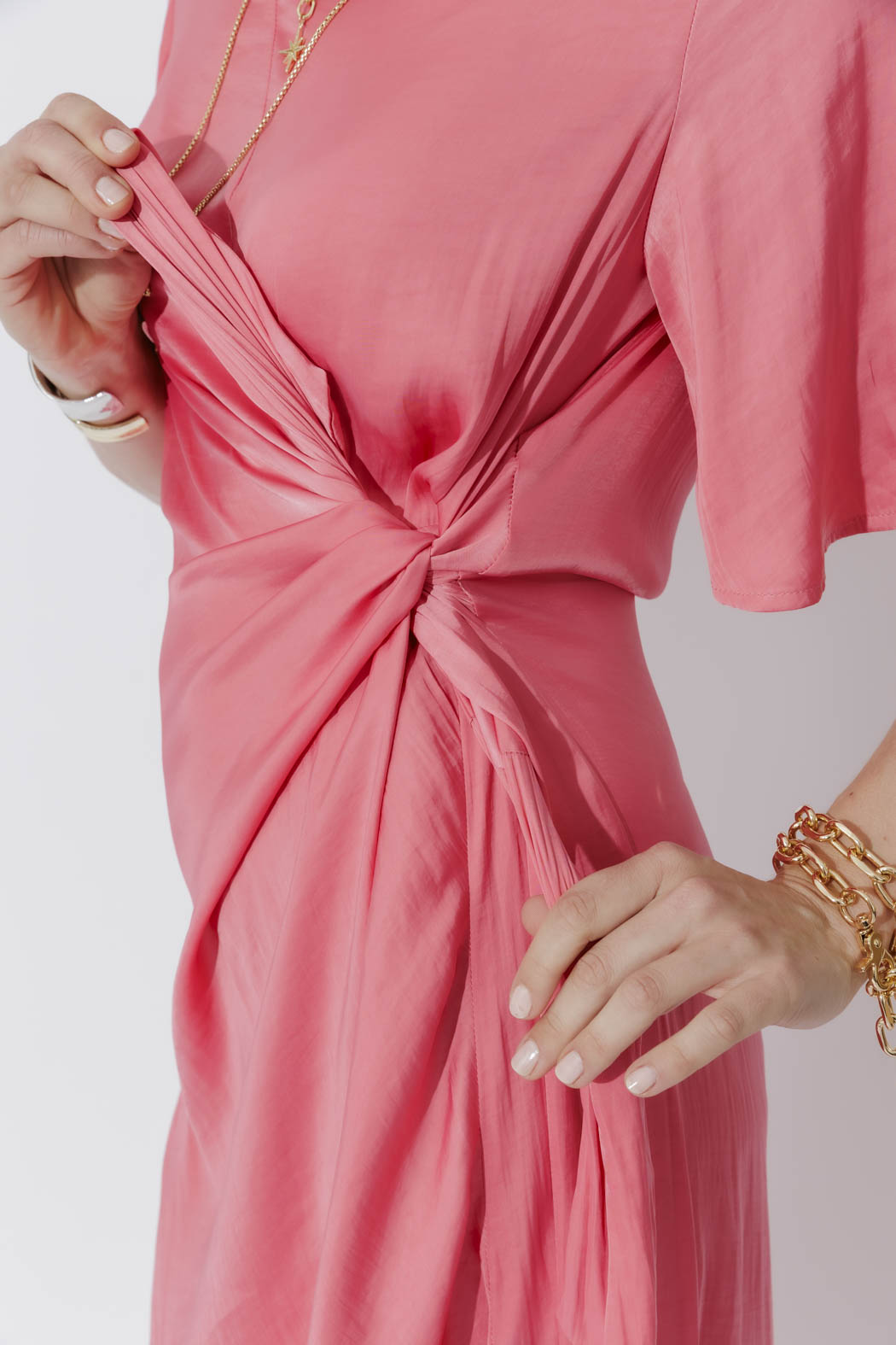 Coral Glow Fluted Harlow Dress