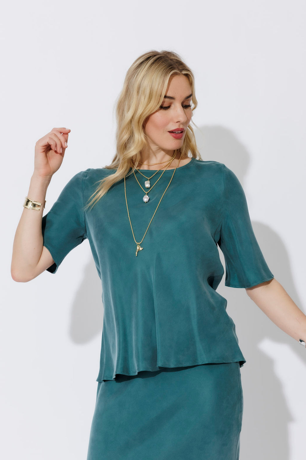 Teal Cupro Bias Top