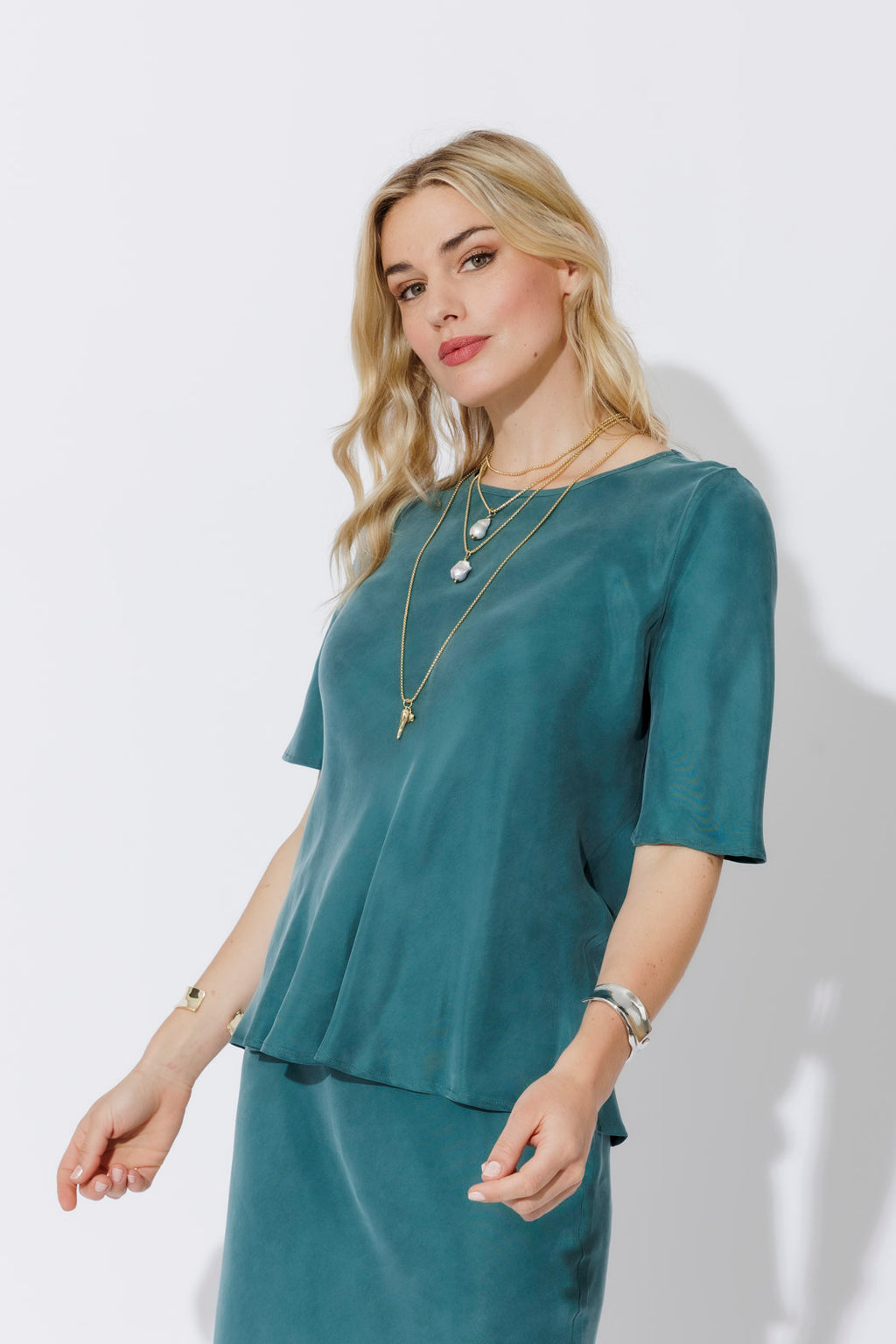Teal Cupro Bias Top