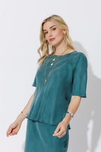 Teal Cupro Bias Top