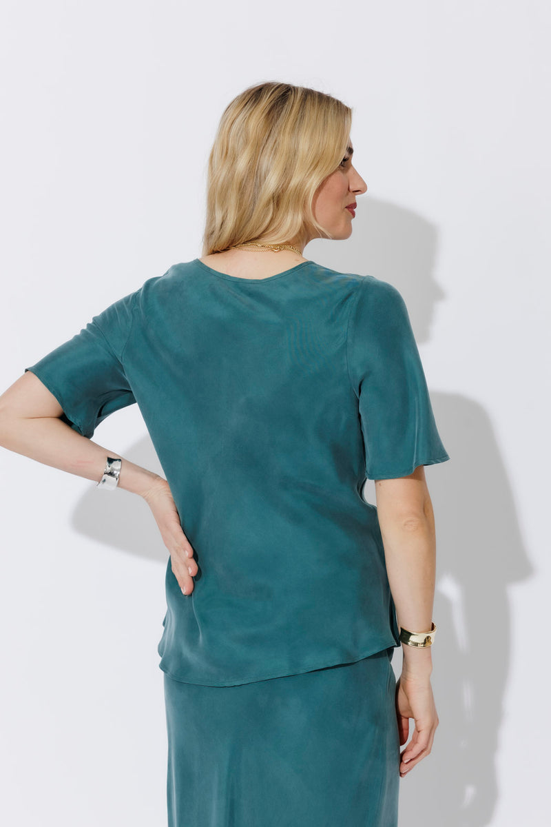 Teal Cupro Bias Top