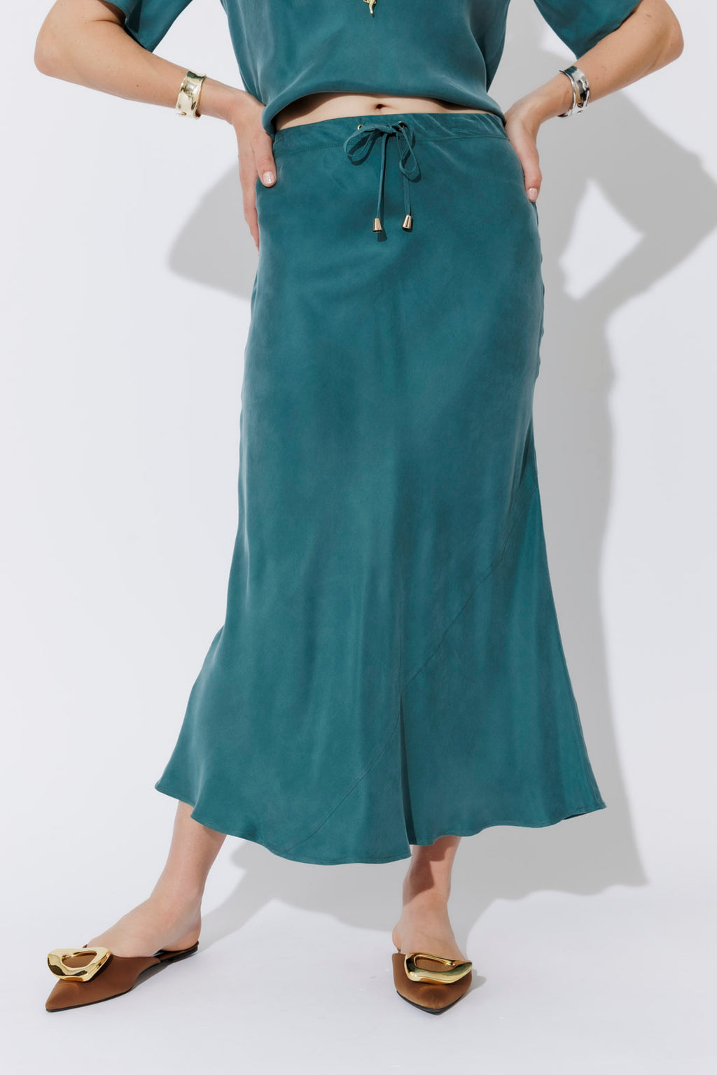 Teal Cupro Bias Skirt