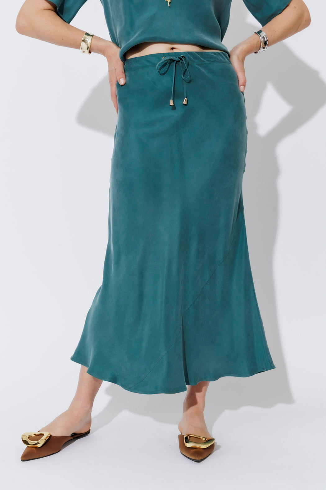 Teal Cupro Bias Skirt