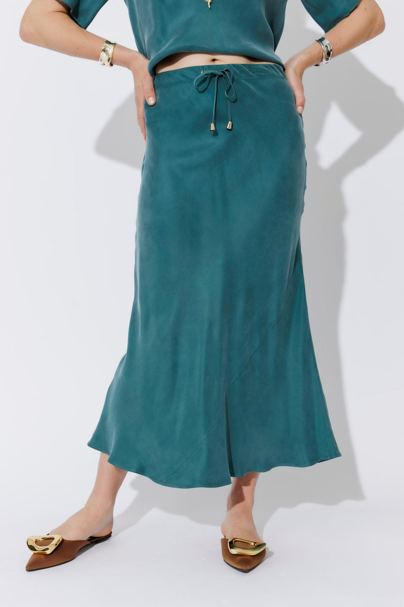 Teal Cupro Bias Skirt