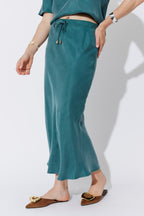 Teal Cupro Bias Skirt